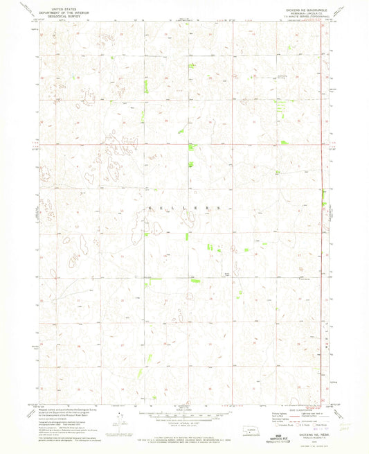 Classic USGS Dickens NE Nebraska 7.5'x7.5' Topo Map Image