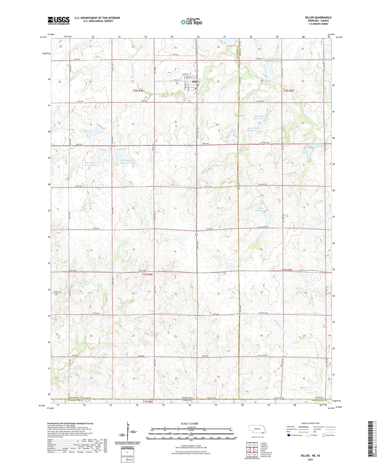 Diller Nebraska US Topo Map Image
