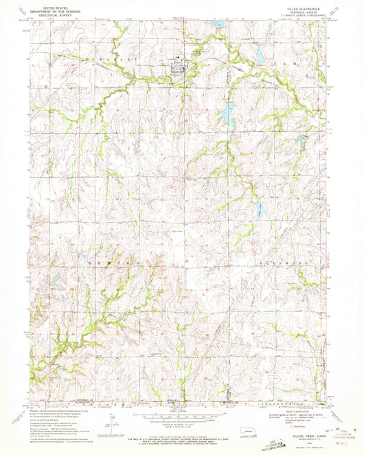 Classic USGS Diller Nebraska 7.5'x7.5' Topo Map Image
