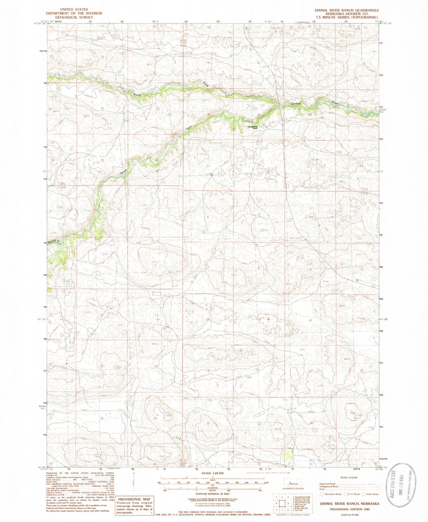 Classic USGS Dismal River Ranch Nebraska 7.5'x7.5' Topo Map Image