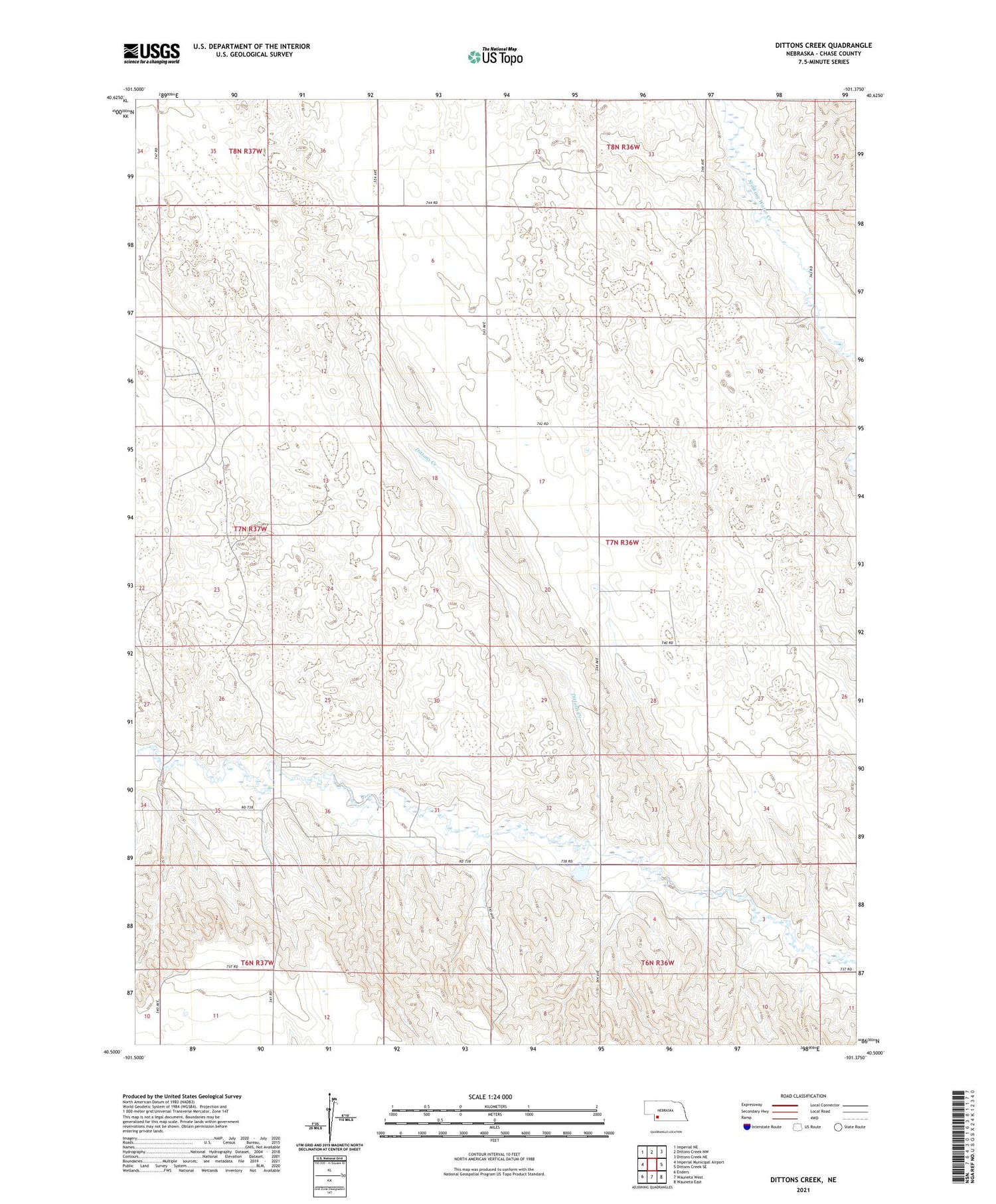 Dittons Creek Nebraska US Topo Map Image