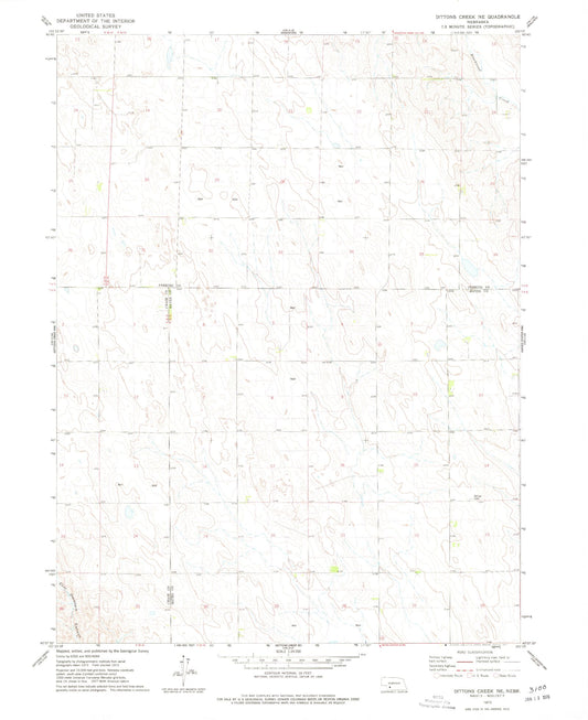 Classic USGS Dittons Creek NE Nebraska 7.5'x7.5' Topo Map Image