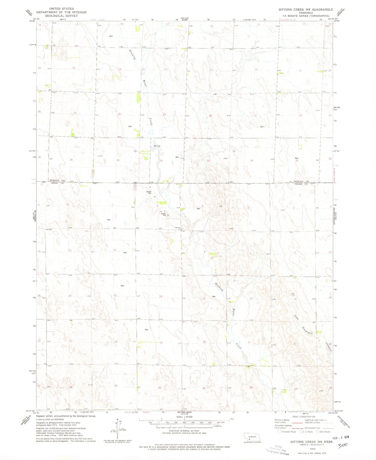Classic USGS Dittons Creek NW Nebraska 7.5'x7.5' Topo Map Image