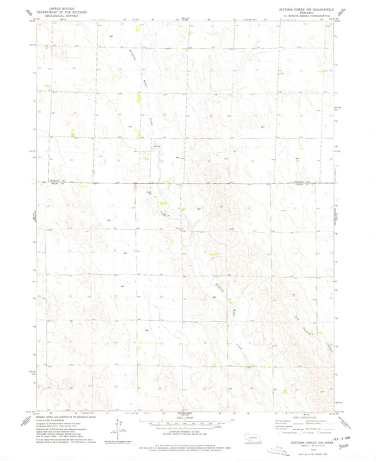 Classic USGS Dittons Creek NW Nebraska 7.5'x7.5' Topo Map Image