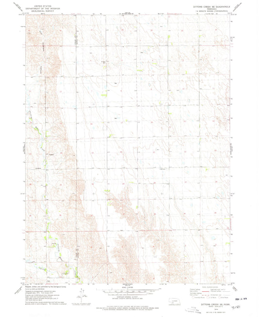 Classic USGS Dittons Creek SE Nebraska 7.5'x7.5' Topo Map Image