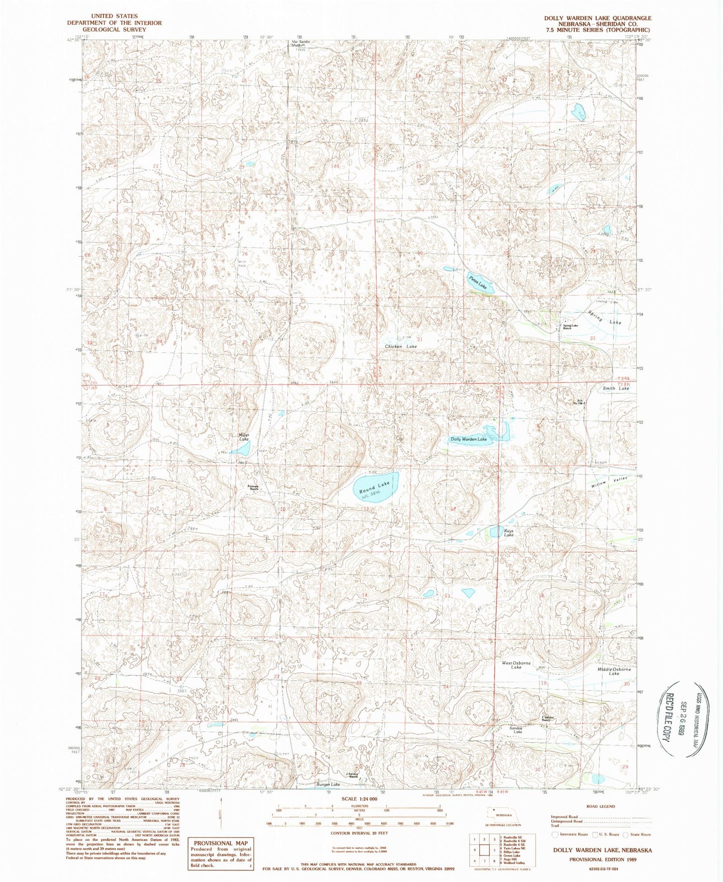 Classic USGS Dolly Warden Lake Nebraska 7.5'x7.5' Topo Map Image