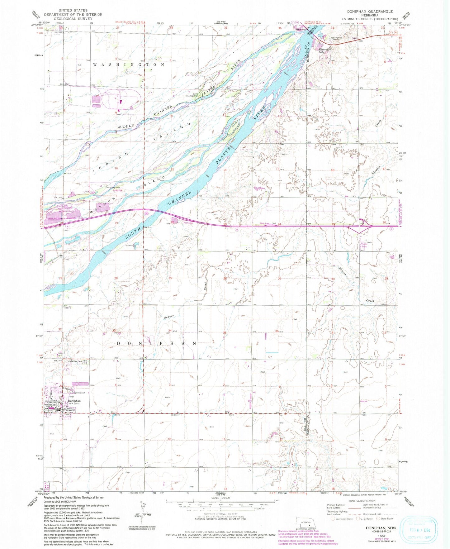 Classic USGS Doniphan Nebraska 7.5'x7.5' Topo Map Image