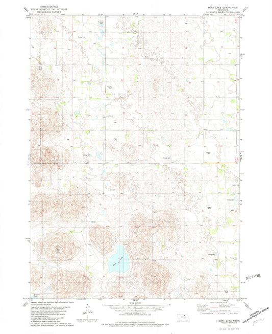 Classic USGS Dora Lake Nebraska 7.5'x7.5' Topo Map Image