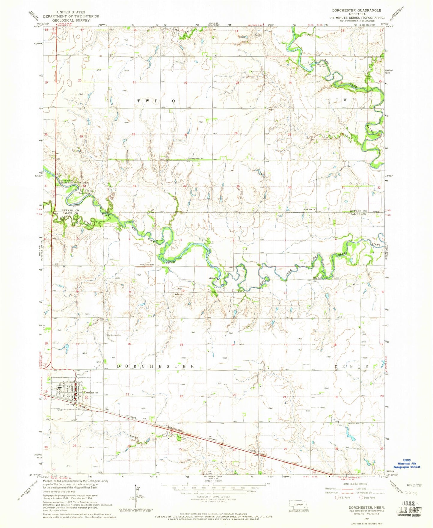 Classic USGS Dorchester Nebraska 7.5'x7.5' Topo Map Image