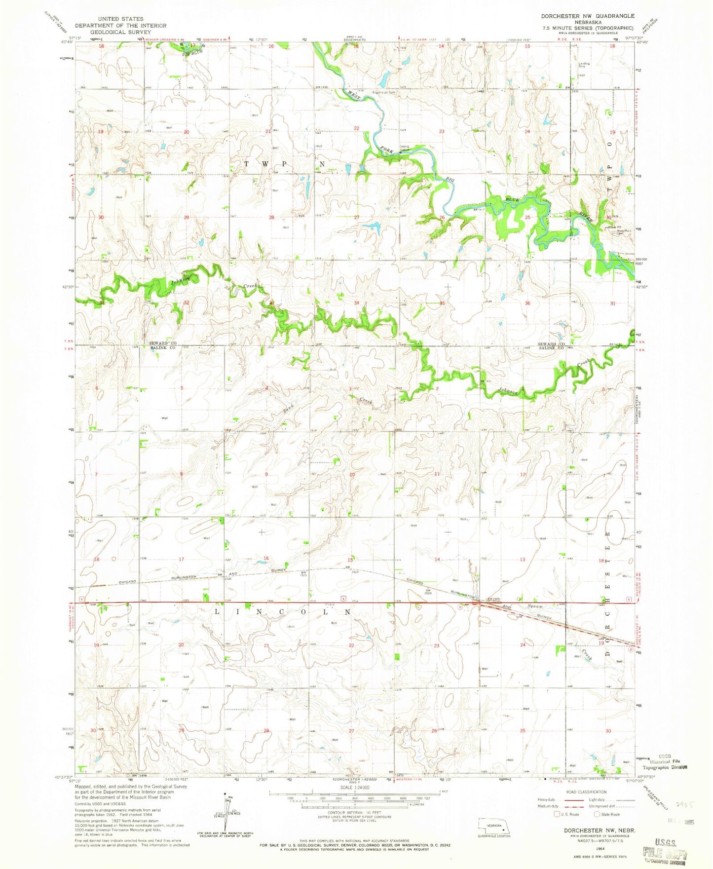 Classic USGS Dorchester NW Nebraska 7.5'x7.5' Topo Map Image