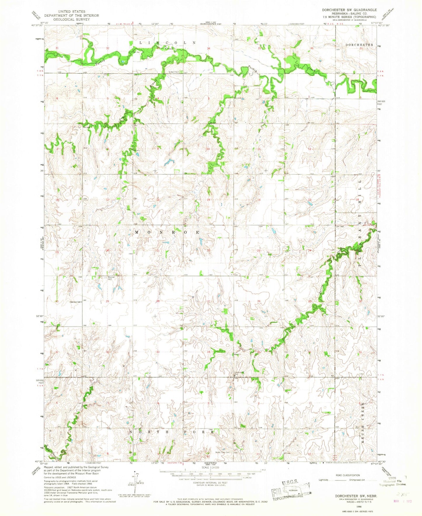Classic USGS Dorchester SW Nebraska 7.5'x7.5' Topo Map Image