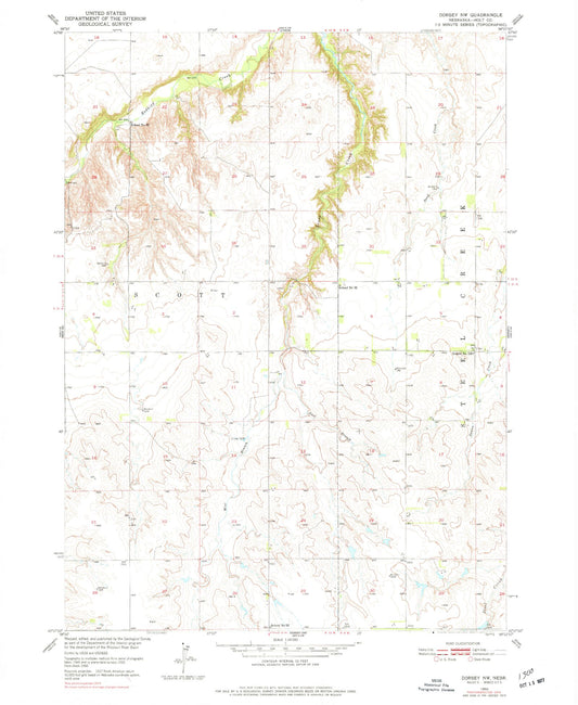 Classic USGS Dorsey NW Nebraska 7.5'x7.5' Topo Map Image