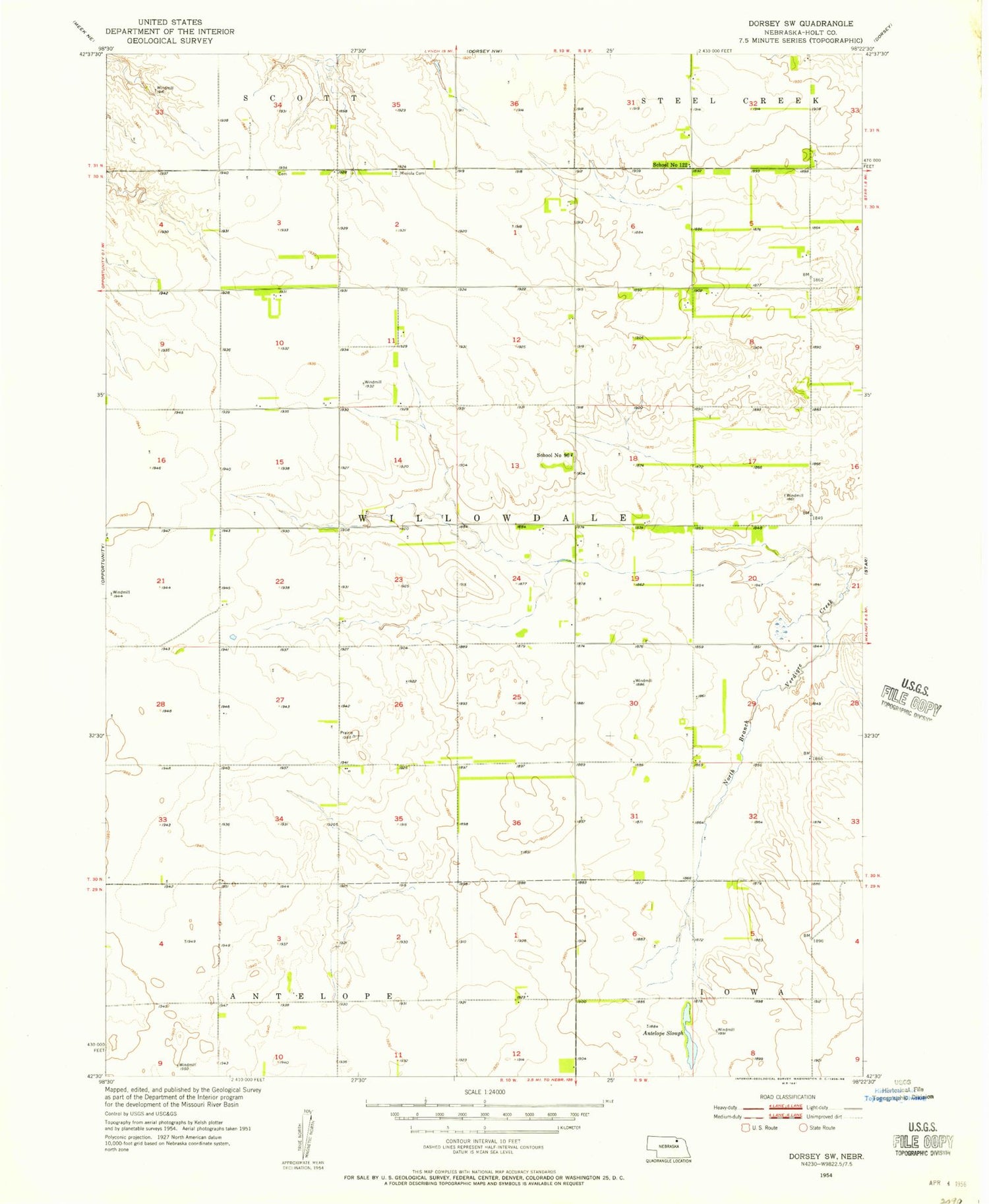 Classic USGS Dorsey SW Nebraska 7.5'x7.5' Topo Map Image