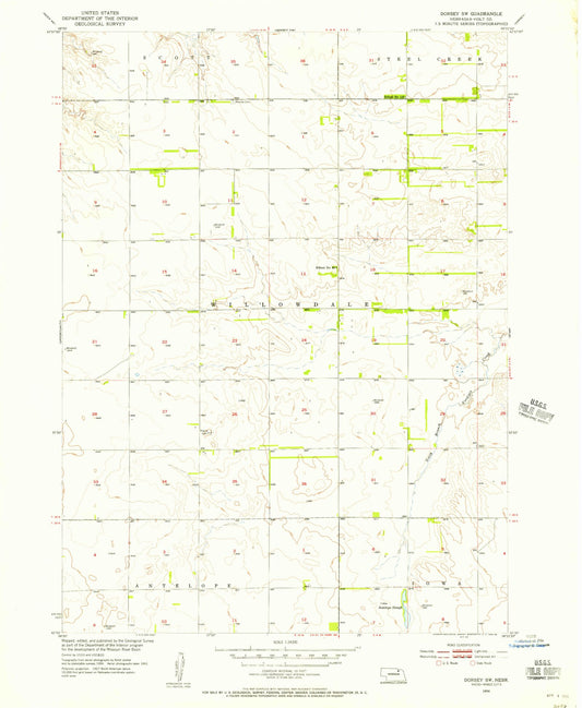 Classic USGS Dorsey SW Nebraska 7.5'x7.5' Topo Map Image