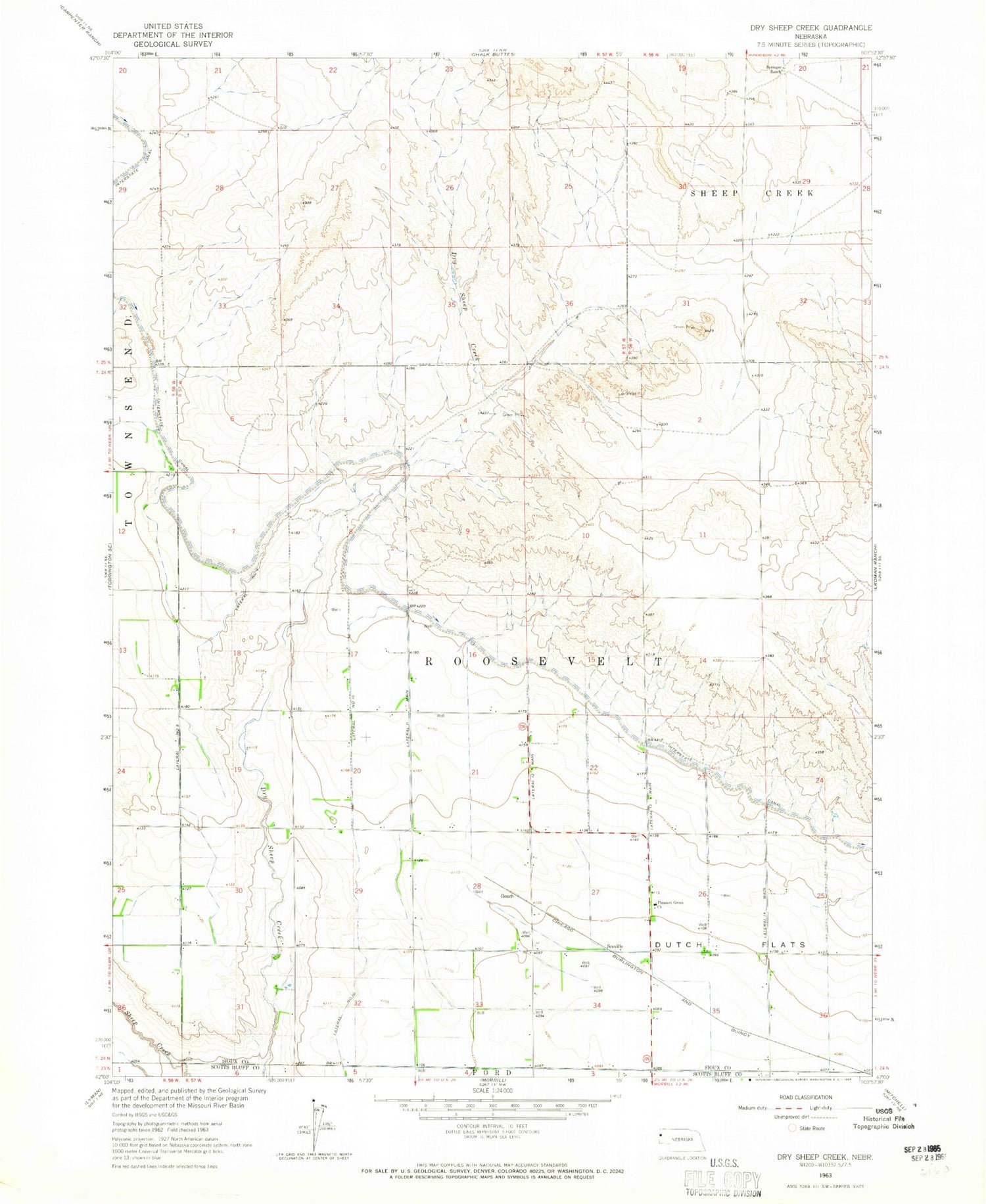 Classic USGS Dry Sheep Creek Nebraska 7.5'x7.5' Topo Map Image