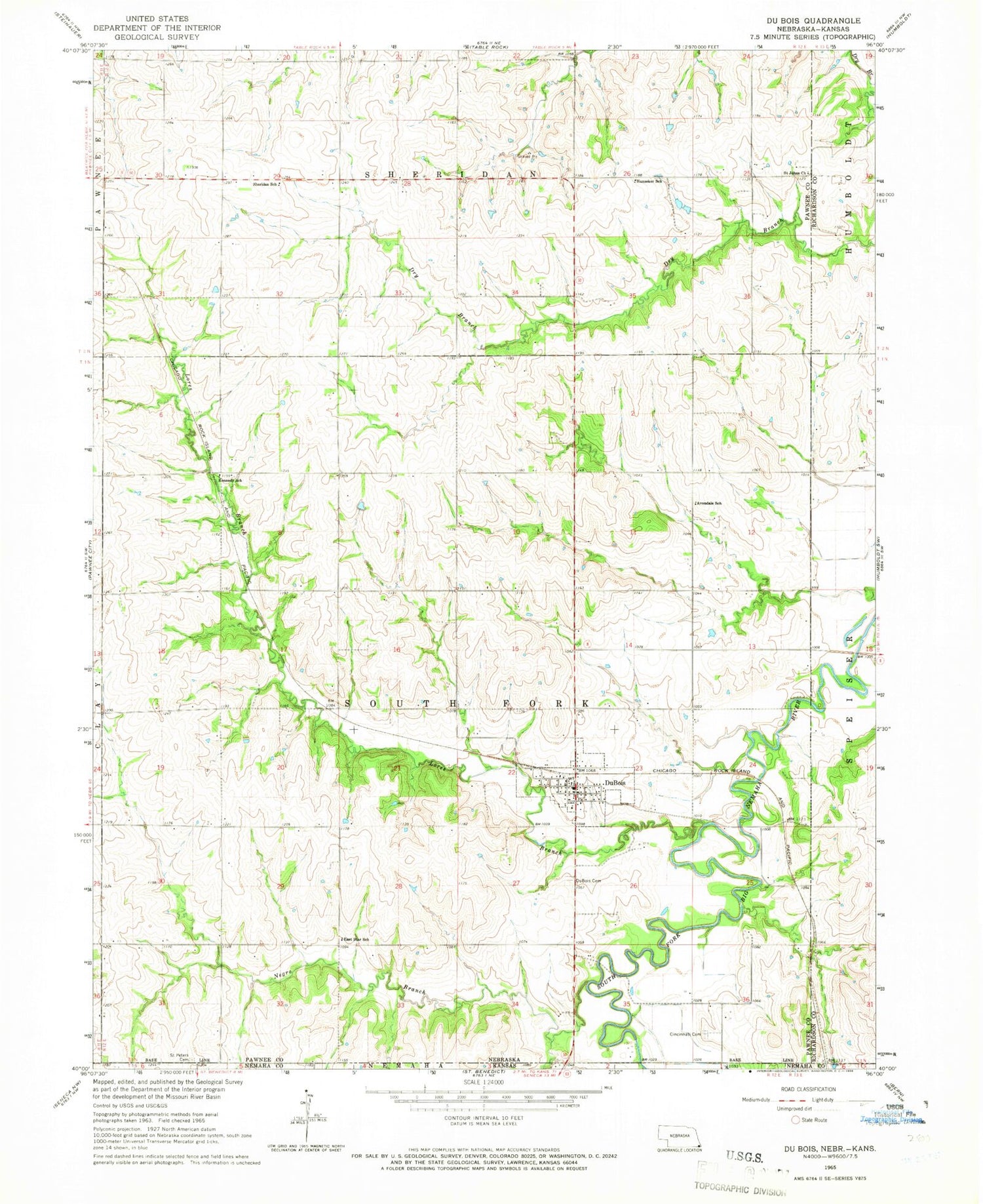 Classic USGS Du Bois Nebraska 7.5'x7.5' Topo Map Image