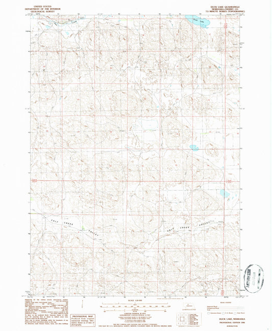 Classic USGS Duck Lake Nebraska 7.5'x7.5' Topo Map Image