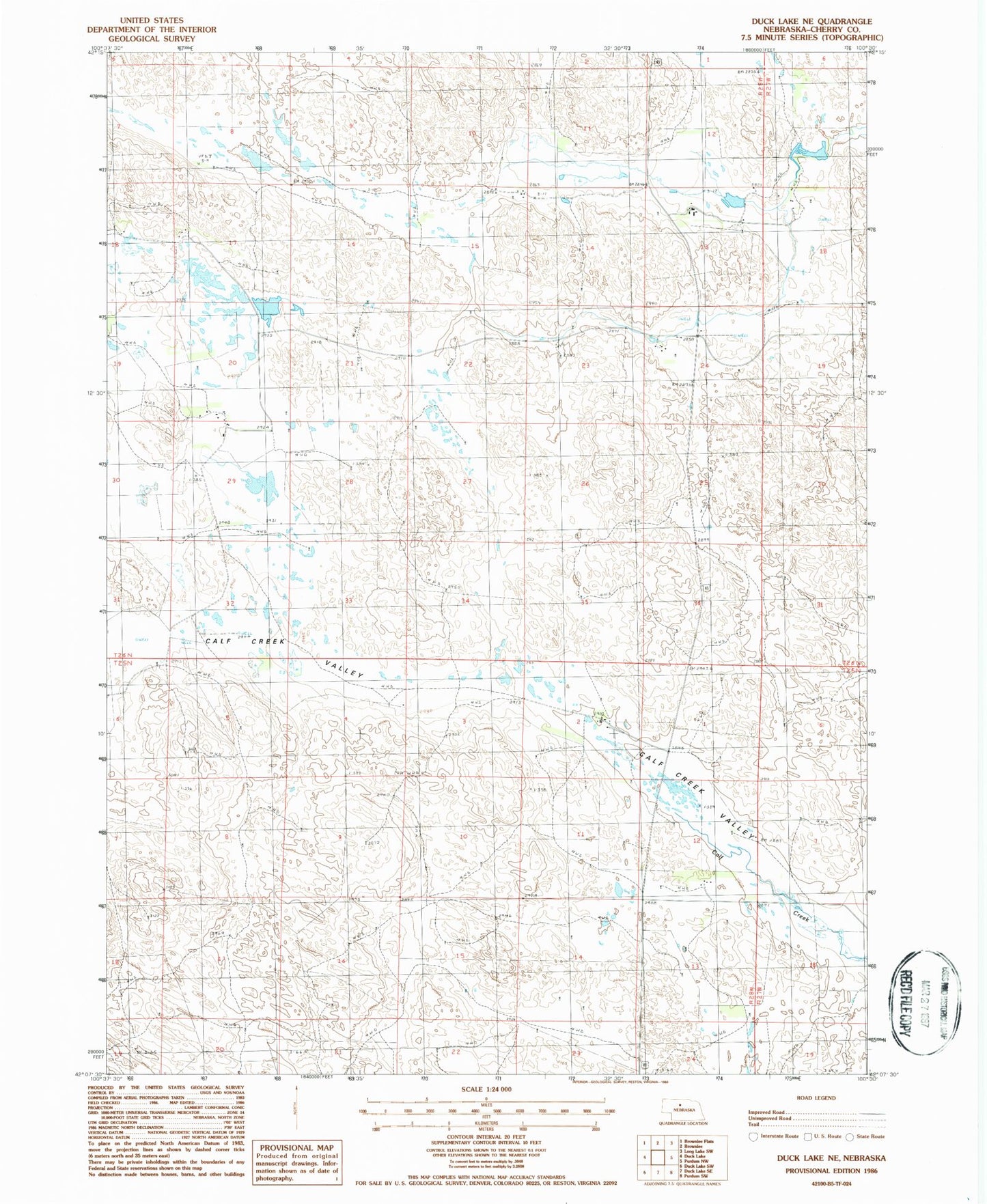 Classic USGS Duck Lake NE Nebraska 7.5'x7.5' Topo Map Image