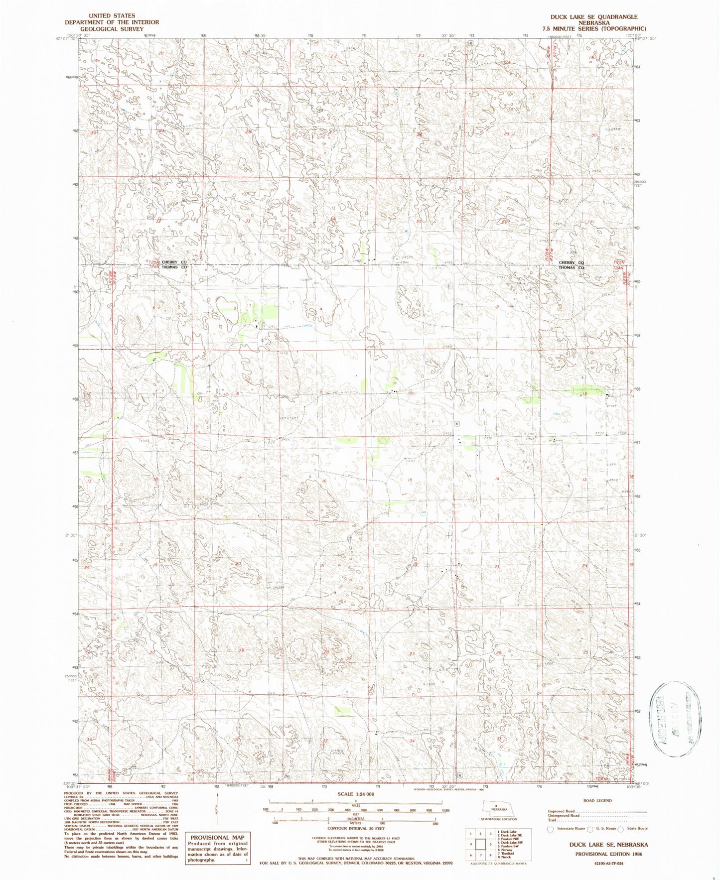 Classic USGS Duck Lake SE Nebraska 7.5'x7.5' Topo Map Image