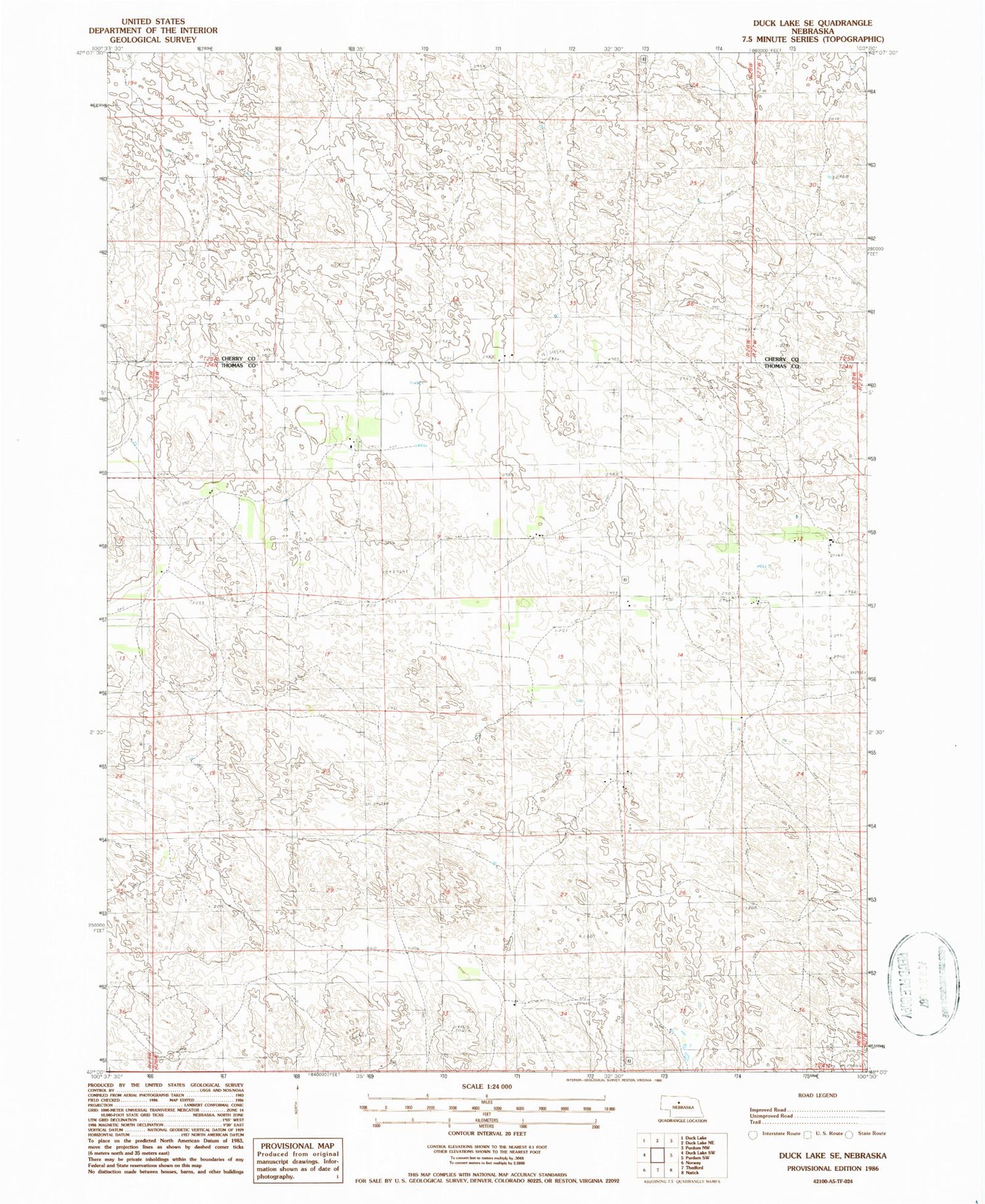 Classic USGS Duck Lake SE Nebraska 7.5'x7.5' Topo Map Image