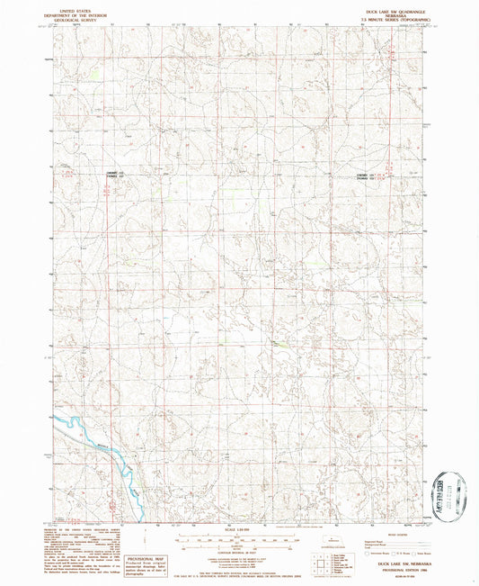 Classic USGS Duck Lake SW Nebraska 7.5'x7.5' Topo Map Image