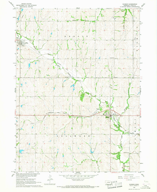 Classic USGS Dunbar Nebraska 7.5'x7.5' Topo Map Image