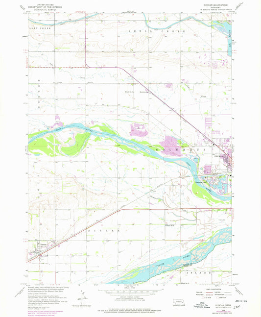 Classic USGS Duncan Nebraska 7.5'x7.5' Topo Map Image