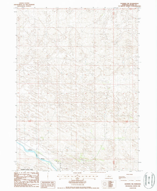 Classic USGS Dunning NW Nebraska 7.5'x7.5' Topo Map Image