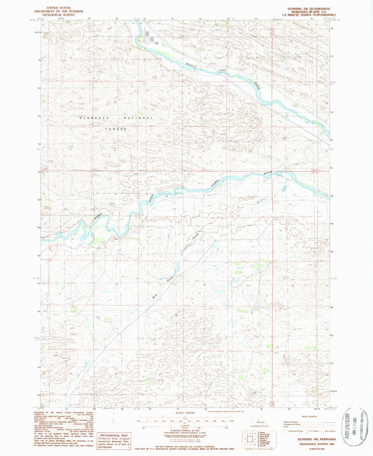 Classic USGS Dunning SW Nebraska 7.5'x7.5' Topo Map Image
