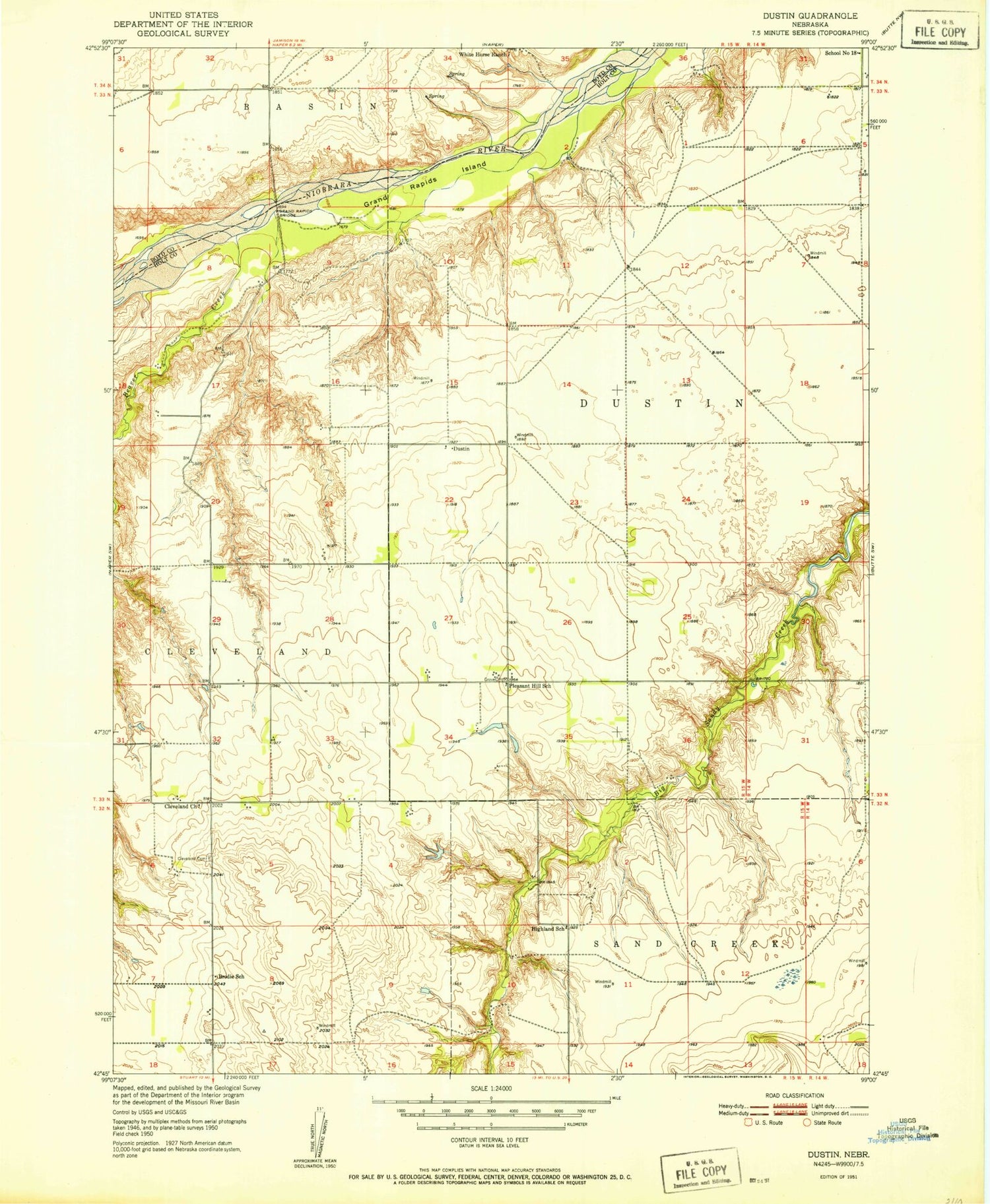 Classic USGS Dustin Nebraska 7.5'x7.5' Topo Map Image