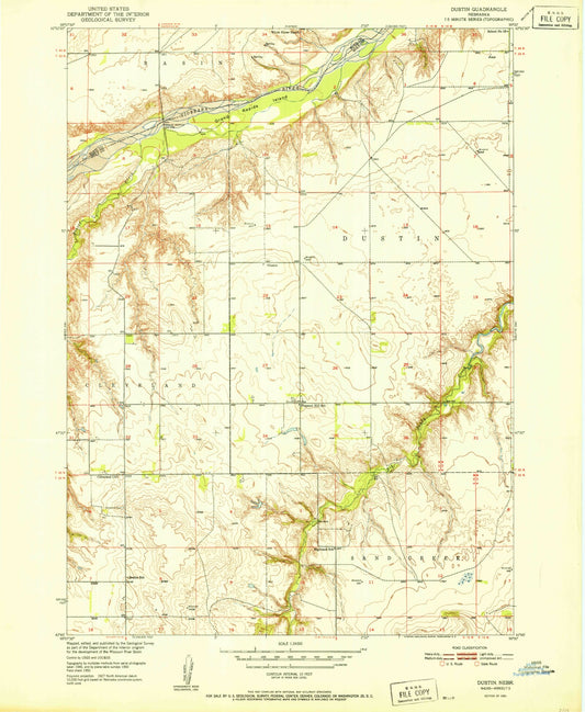 Classic USGS Dustin Nebraska 7.5'x7.5' Topo Map Image