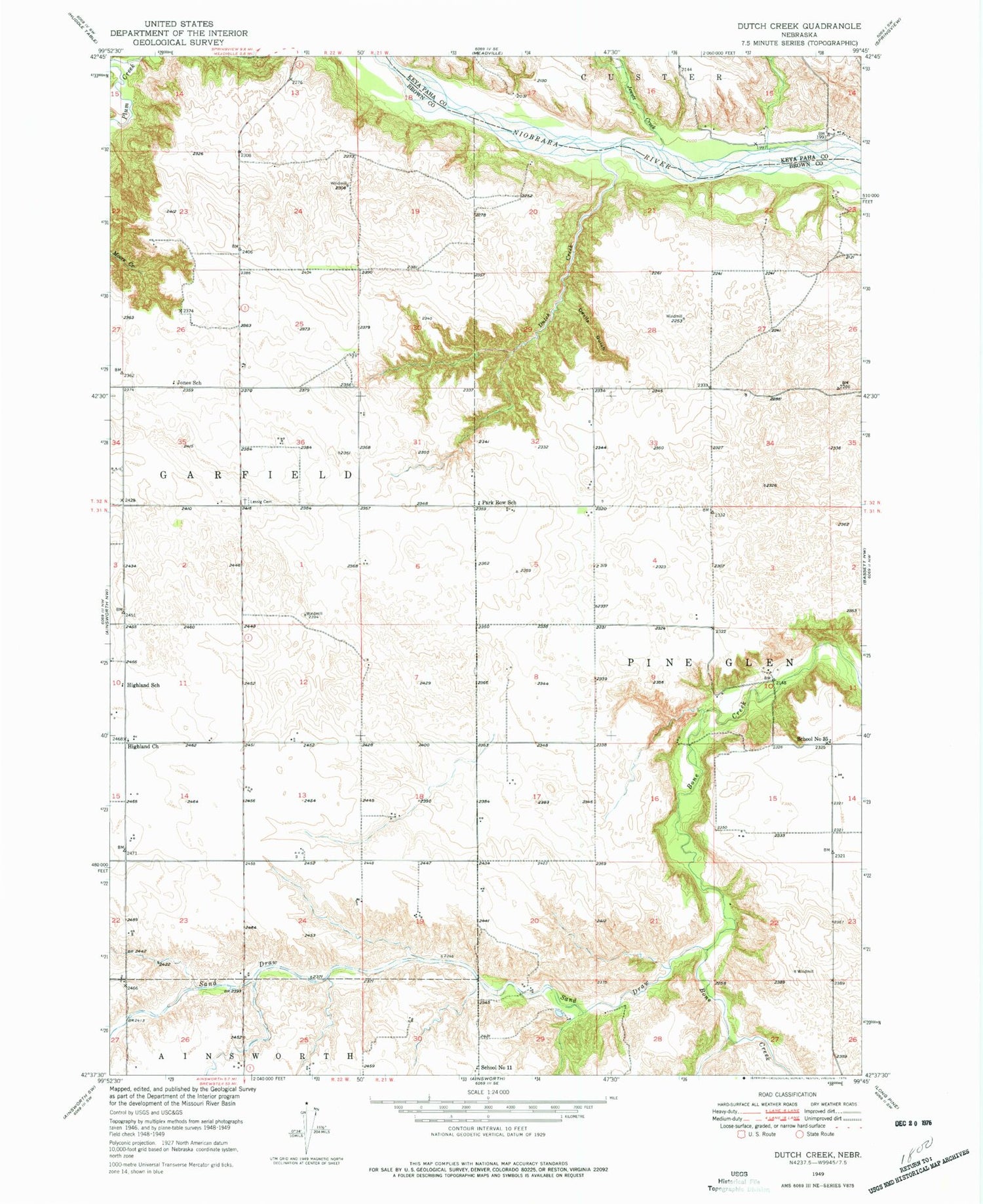 Classic USGS Dutch Creek Nebraska 7.5'x7.5' Topo Map Image