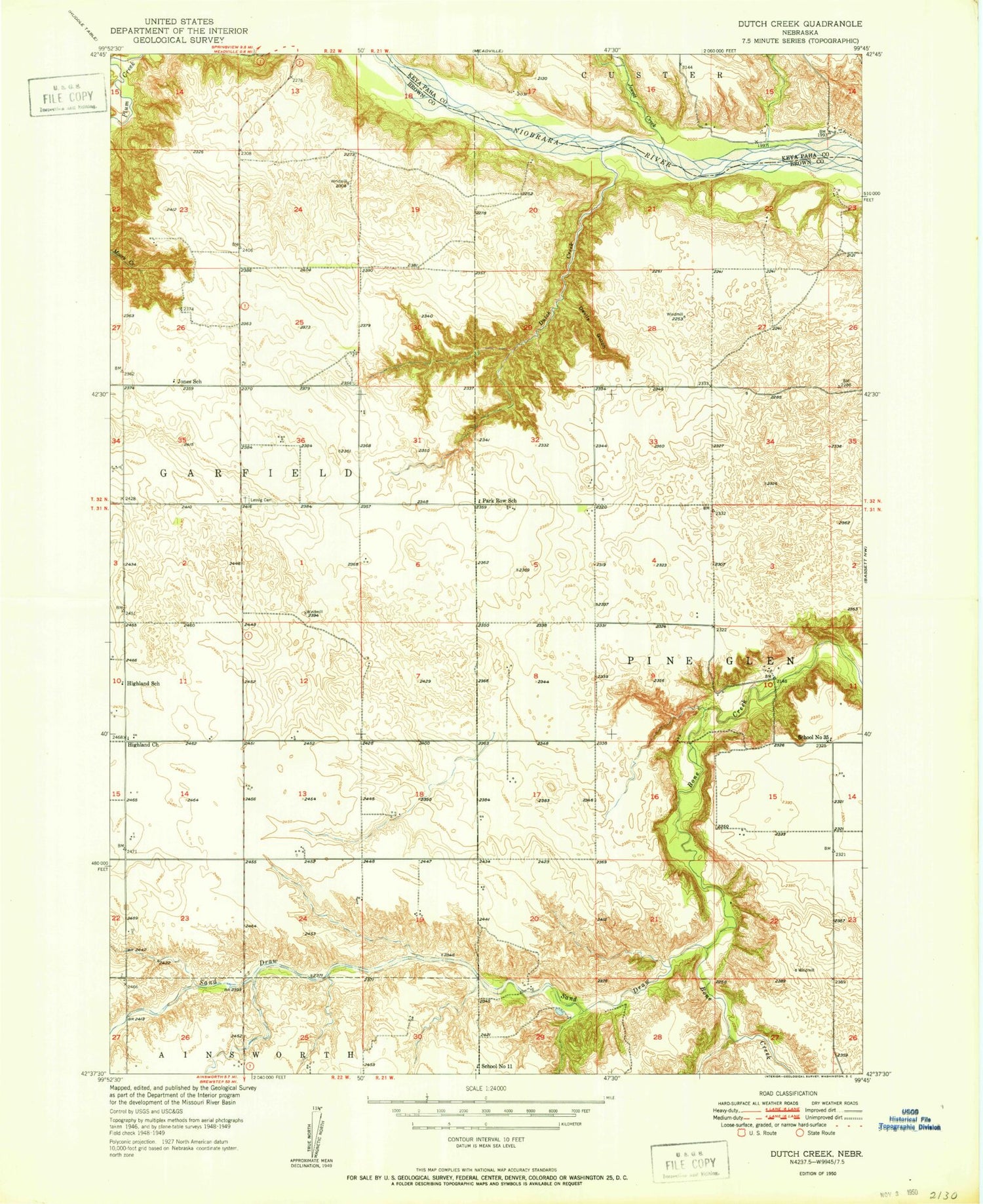 Classic USGS Dutch Creek Nebraska 7.5'x7.5' Topo Map Image