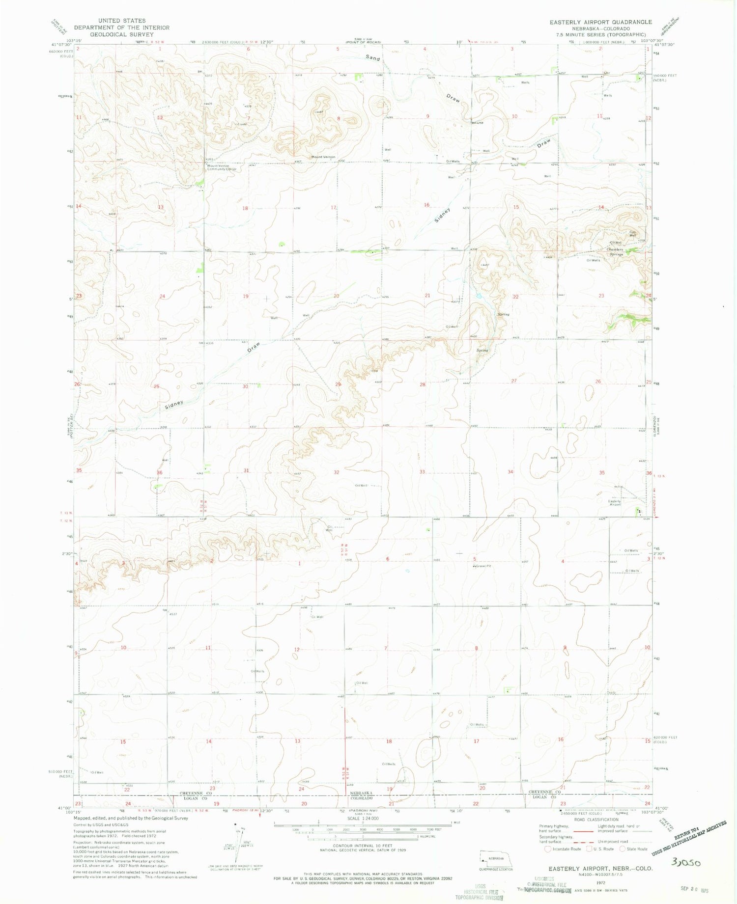 Classic USGS Easterly Airport Nebraska 7.5'x7.5' Topo Map Image