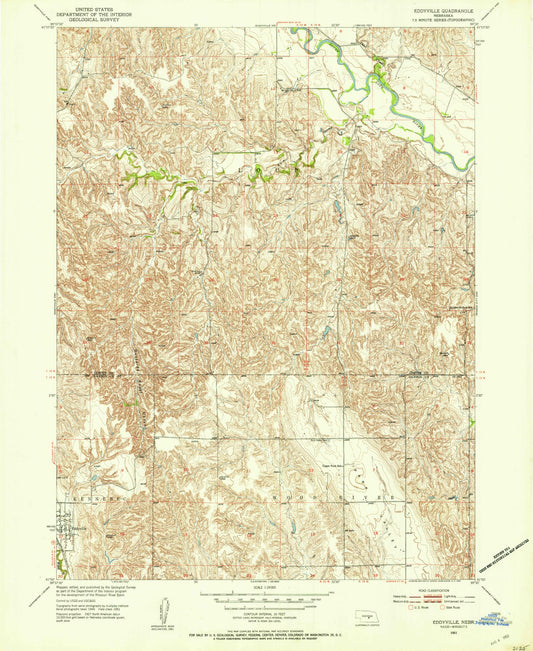 Classic USGS Eddyville Nebraska 7.5'x7.5' Topo Map Image