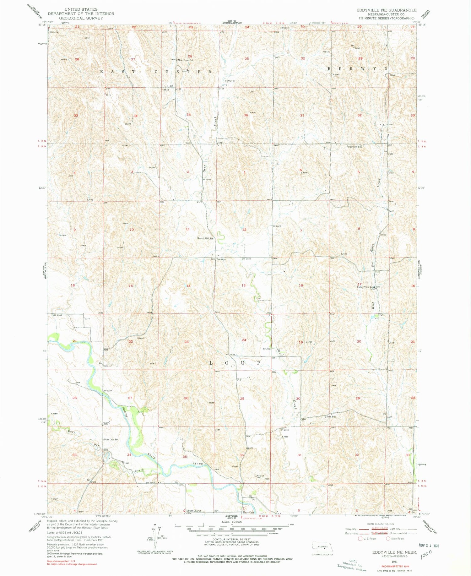Classic USGS Eddyville NE Nebraska 7.5'x7.5' Topo Map Image