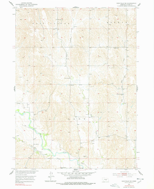Classic USGS Eddyville NE Nebraska 7.5'x7.5' Topo Map Image