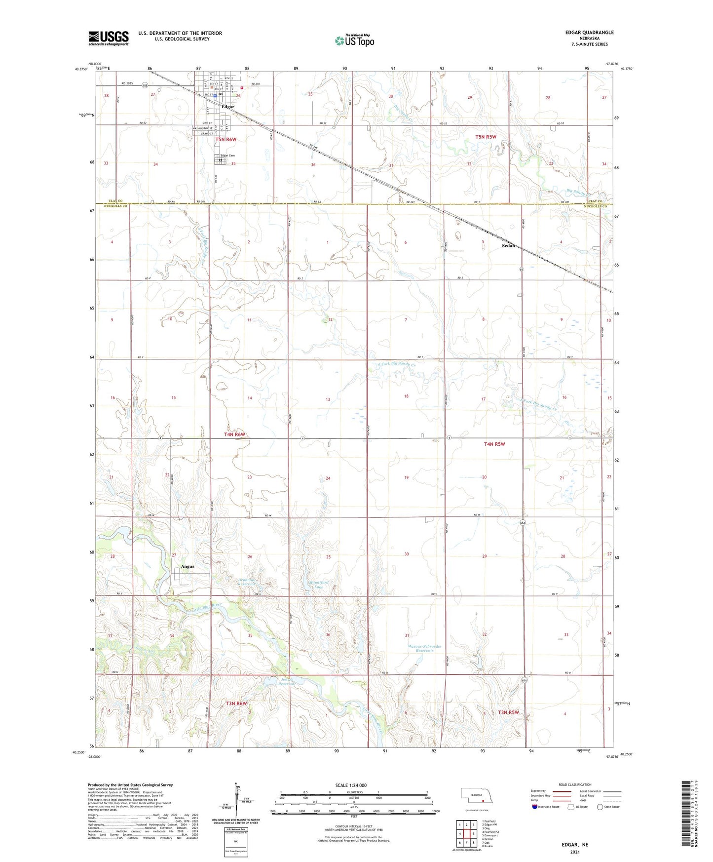Edgar Nebraska US Topo Map Image