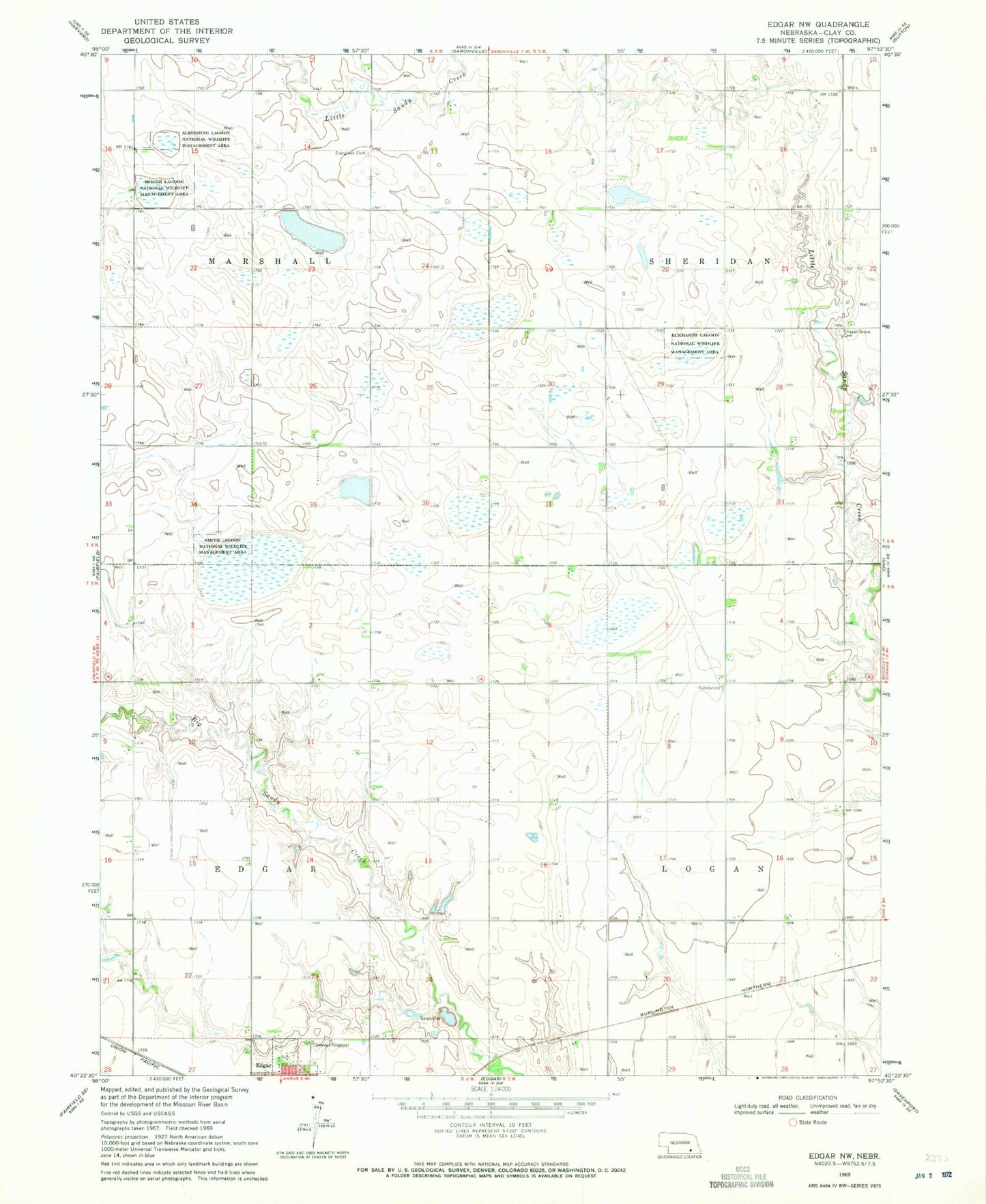 Classic USGS Edgar NW Nebraska 7.5'x7.5' Topo Map Image