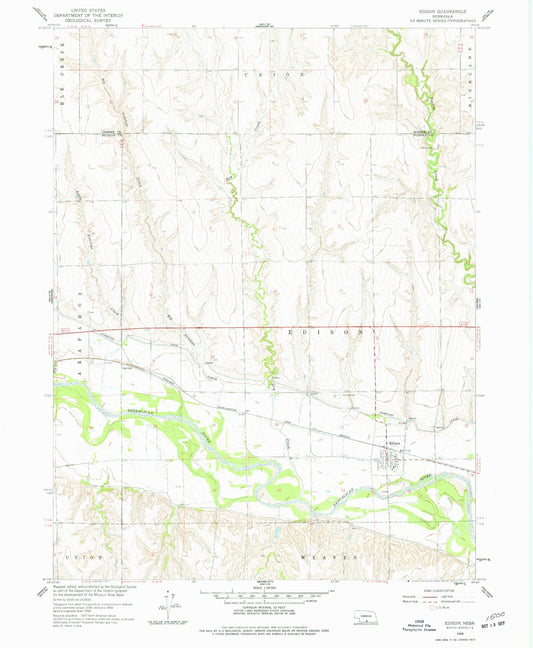 Classic USGS Edison Nebraska 7.5'x7.5' Topo Map Image