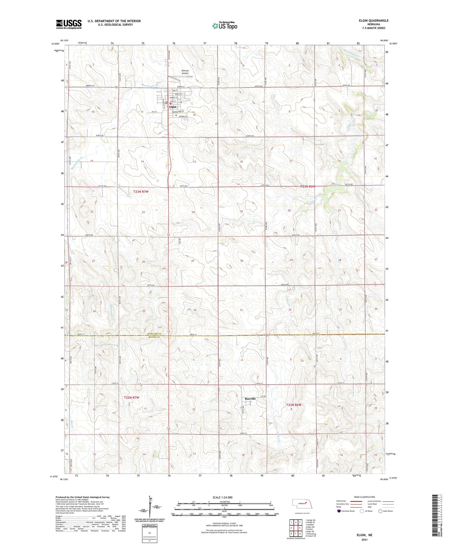 Elgin Nebraska US Topo Map Image