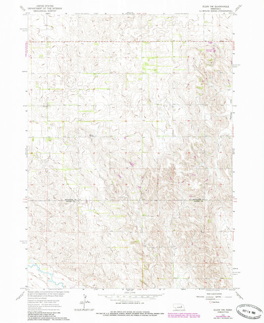 Classic USGS Elgin NW Nebraska 7.5'x7.5' Topo Map Image