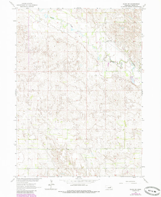 Classic USGS Elgin SW Nebraska 7.5'x7.5' Topo Map Image