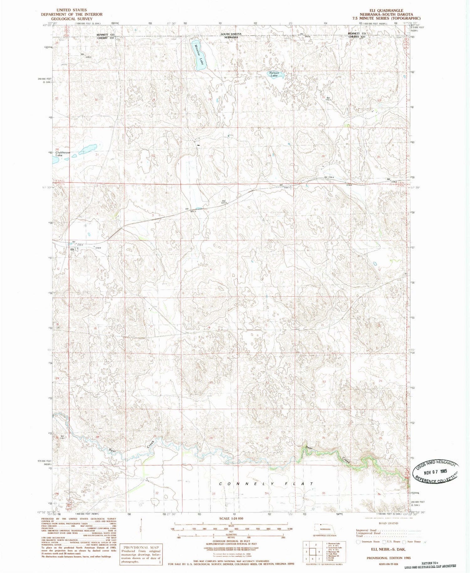 Classic USGS Eli Nebraska 7.5'x7.5' Topo Map Image