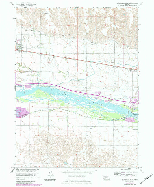 Classic USGS Elm Creek East Nebraska 7.5'x7.5' Topo Map Image