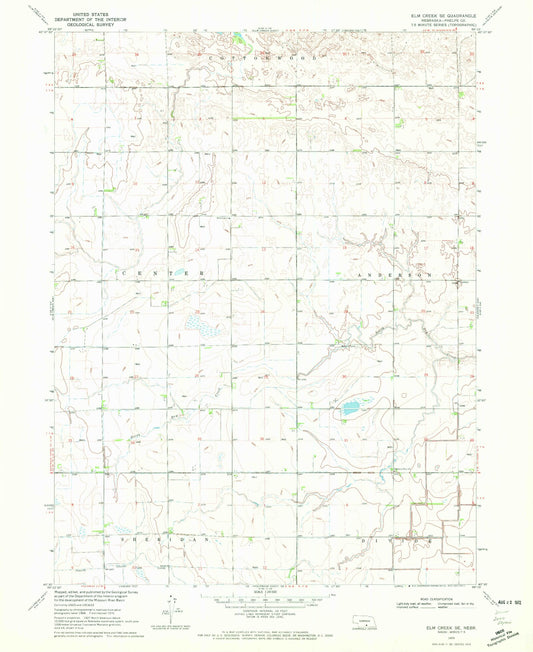 Classic USGS Elm Creek SE Nebraska 7.5'x7.5' Topo Map Image