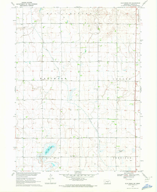 Classic USGS Elm Creek SW Nebraska 7.5'x7.5' Topo Map Image