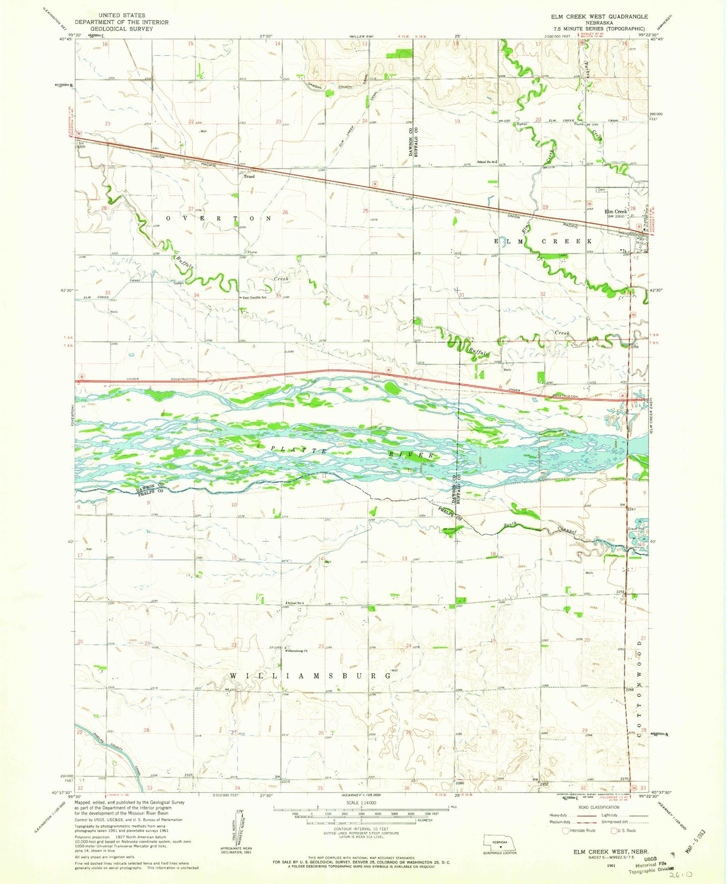 Classic USGS Elm Creek West Nebraska 7.5'x7.5' Topo Map Image