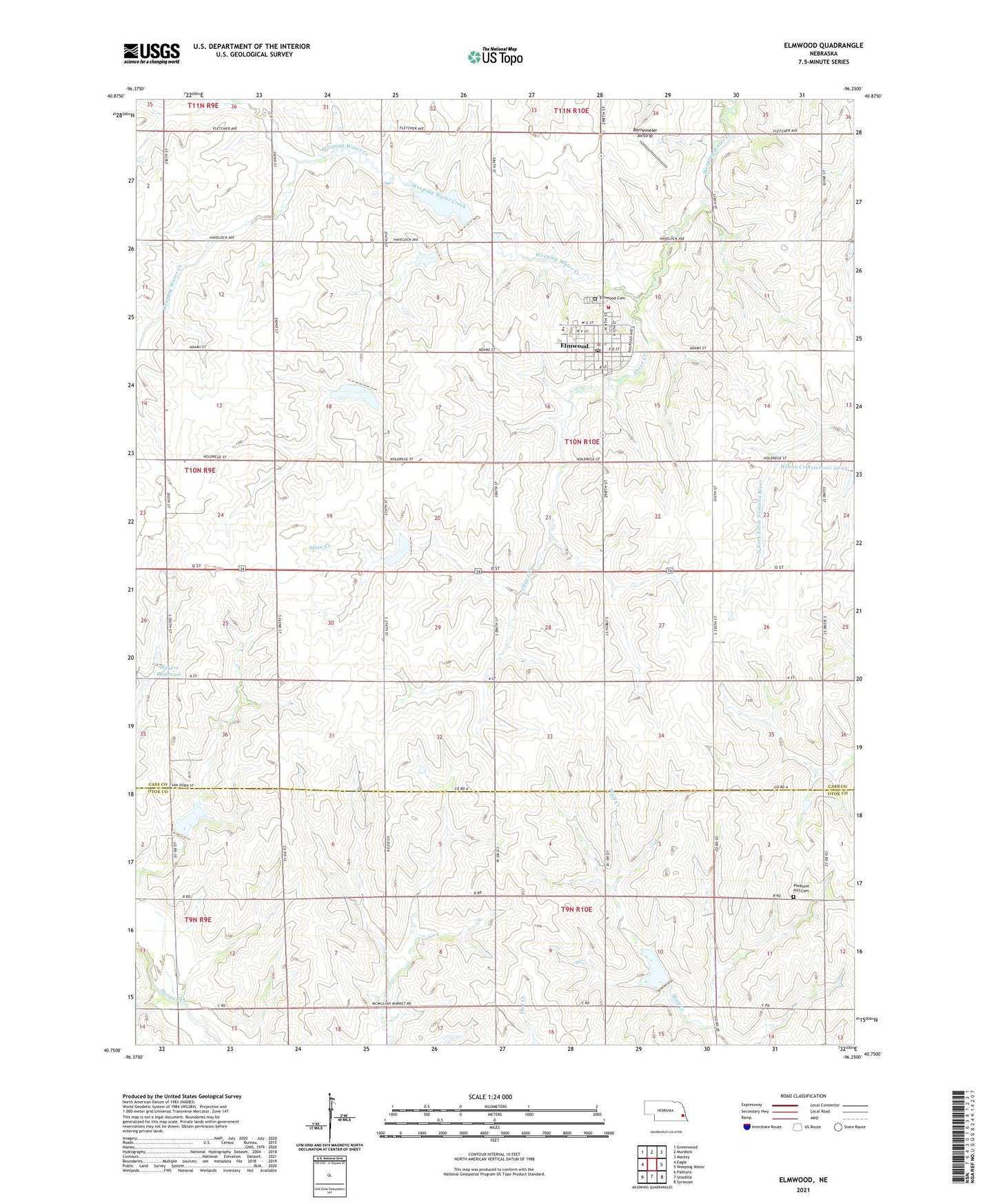 Elmwood Nebraska US Topo Map Image