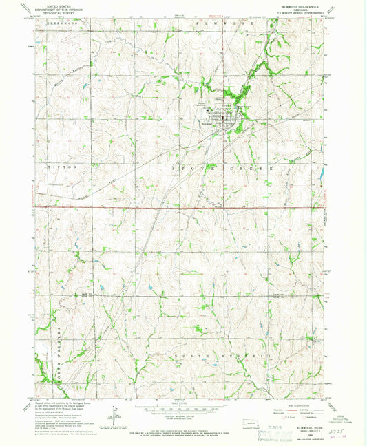 Classic USGS Elmwood Nebraska 7.5'x7.5' Topo Map Image